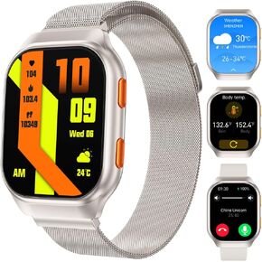 FILIEKEU Smart Watches for Women,Fitness Tracker Smartwatch for Android Phones/iPhone Compatible,1.96" AMOLED Womens Watch with Blood Pressure Monitor,Female Cycle(2 Watch Bands) (B-PINK)