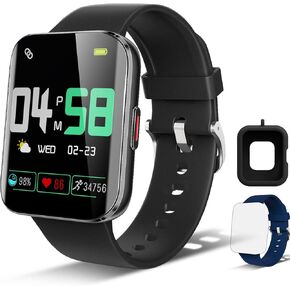 Smart Watch for Android Phones, Smart Watch for Men Women, 1.69" Curved Screen Smartwatch Waterproof Fitness Tracker Fitness Watches (Black/Blue)