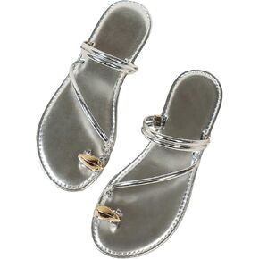 Verdusa Women's Metallic Open Toe Thong Sandals Summer Strappy Flat Sandals