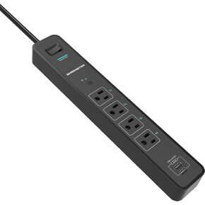 Monster Smart Power Outlet WiFi Control for Indoor Use with Monster App - Voice Control with Amazon Alexa and Google Assistant - 6 Foot Cord with 4 Outlets and 2 USB-A Plug-Ins Black