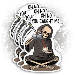 (3PCS) ACOTAR Sticker Suriel Oh No You Caught Me Sticker 2" Funny Skeleton Drink Coffee Lover Die-Cut Waterproof Vinyl Sticker for Water Bottle Tumbler Phone Case Laptop Cars Decal Gifts (2 Inches)
