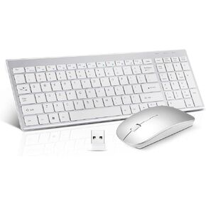 Wireless Keyboard and Mouse Combo, Compact Quiet Wireless Keyboard and Mouse Set 2.4G Ultra-Thin Sleek Design for Windows, Computer, Desktop, PC, Notebook, Laptop-Silver White