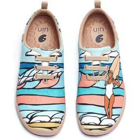 UIN Women's Slip Ons Canvas Lightweight Sneakers Walking Casual Loafers Comfortable Art Painted Travel Shoes Moguer