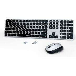 UBOTIE Colorful Wireless Computer Keybopard and Mouse Combo, Ultra Slim Office Business Silent Square Full Size QWERTY Keycaps Keyboards with Adjustable Optical Mice, 2.4GHz USB Receiver(Black)