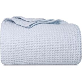 Organic Cotton Waffle Weave Sky Blue King Blanket - 100% Cotton, Breathable, All-Natural, Premium and Luxurious Blanket for King and Cal King Beds (Sky Blue - King/California King)