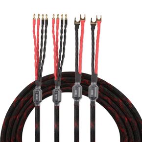 Tertullus Audiophile Biwire Speaker Cable Spade to Banana Plug, 1 Pair HiFi Speaker Cable High-Fidelity Sound Cables with 4 Spade and 8 Banana Plugs (3m/9.80ft)