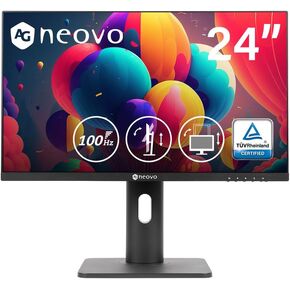 AG Neovo MH2403 24 Inch Monitor, Height Adjustable,100Hz, TUV Eyesafe Certified, FHD 1920 x 1080p, IPS, VGA, HDMI, DisplayPort and Speakers, Rotate, Swivel and Tilt Stand, FreeSync Compatible