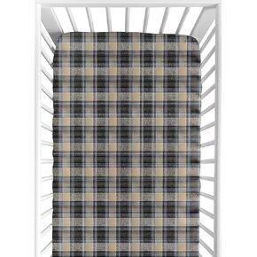 Sweet Jojo Designs Blue and Tan Woodland Plaid Flannel Baby or Toddler Fitted Crib Sheet for Rustic Patch Collection