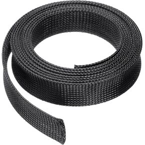 uxcell 50 Ft - 1/4 Inch Expandable Braided Cable Sleeve, PET Cable Management Wire Sleeving Cord Protector, Wire Wrap Loom Tube for TV Computer Audio, Office Home Devices, Black