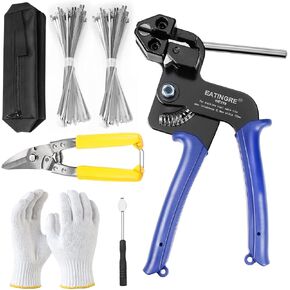 Metal Zip Ties Tool, Stainless Steel Cable Tie Gun with 200PCS Self-Locking Metal Steel Zip Ties, Metal Tie Wrap Gun Kit, Duty Outdoor Adjustable Fastening Cutting Tie Tool Sets