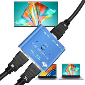 HDMI 2.1 Switch 8K HDMI Switcher,2 in 1 Out/ 1 in 2 Out Bi-Directional HDMI Switcher, HDMI 2.1 Splitter Supports 8K@60Hz 4K@120Hz,Gold-Plated Splitter Compatible Roku,Xbox, Roku,monitor,LCD screen ect