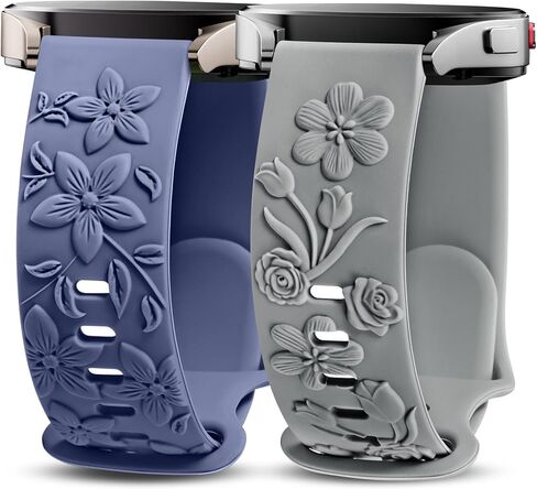 TOYOUTHS 2 حزمة من الأساور المنقوشة بالزهور الوردية متوافقة مع ساعة Samsung Galaxy Watch 7/6/5/4 بسوار 40 مم 44 مم، حزام زهور منقوش من السيليكون للنساء 20 مم لساعة Active 2/Watch 5 Pro 45 مم، ضوء النجوم/عاري in Saudi Arabia