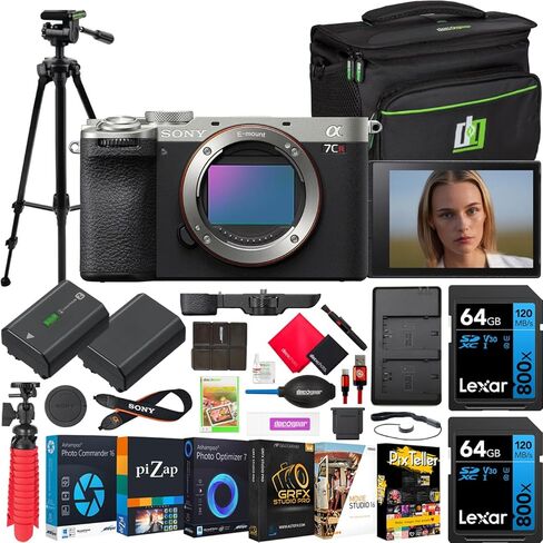 Sony a7CR Full Frame Mirrorless Interchangeable Lens Hybrid Camera Body Black ILCE-7CR/B Bundle with Deco Gear Photography Bag Case + Extra Battery + Charger + Tripod + Software Kit & Accessories in Kuwait
