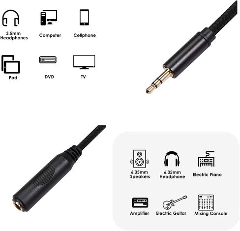 2 Pack 3.5mm to 1/4 inch Female Headphone Adapter, Quarter 1/4 inch 6.35mm Stereo Female Jack to 1/8 inch 3.5mm Male Audio Adapter for Headphone, Amplifiers, Guitar, Amp etc.- 12inch/30cm in Saudi Arabia