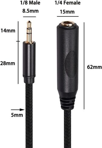 2 Pack 3.5mm to 1/4 inch Female Headphone Adapter, Quarter 1/4 inch 6.35mm Stereo Female Jack to 1/8 inch 3.5mm Male Audio Adapter for Headphone, Amplifiers, Guitar, Amp etc.- 12inch/30cm in Saudi Arabia