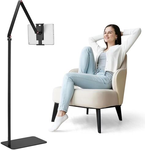 حامل حامل أرضي للكمبيوتر اللوحي، حامل حامل شاشة محمول مقاس 16 بوصة، حامل إضاءة حلقة لكاميرا الويب وكاميرا ويب للهاتف العلوي مع خيط 1/4 بوصة، متوافق مع جهاز 4.7 بوصة - 16 بوصة in Kuwait