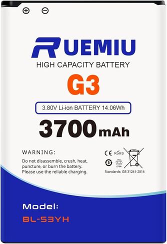 بطارية بديلة لجهاز LG G3 D852، D855، D850، D851، VS985، LS990، 3700mah 2024 بطارية جديدة عالية السعة مطورة، BL-53YH in Kuwait