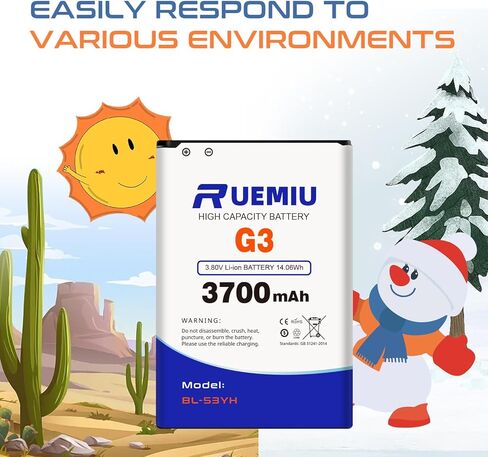 بطارية بديلة لجهاز LG G3 D852، D855، D850، D851، VS985، LS990، 3700mah 2024 بطارية جديدة عالية السعة مطورة، BL-53YH in Kuwait