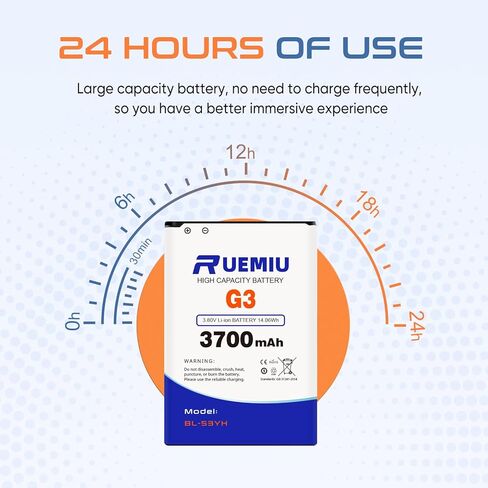 بطارية بديلة لجهاز LG G3 D852، D855، D850، D851، VS985، LS990، 3700mah 2024 بطارية جديدة عالية السعة مطورة، BL-53YH in Kuwait