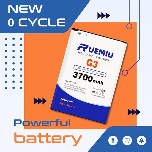 بطارية بديلة لجهاز LG G3 D852، D855، D850، D851، VS985، LS990، 3700mah 2024 بطارية جديدة عالية السعة مطورة، BL-53YH in Kuwait