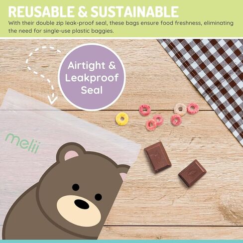 melii Reusable Sandwich & Snack Bags for Kids & Adults, Food Storage, Organization & Meal Prep Containers, Leakproof, BPA free, 4 Pack, 2 Panda & 2 Bear in Saudi Arabia