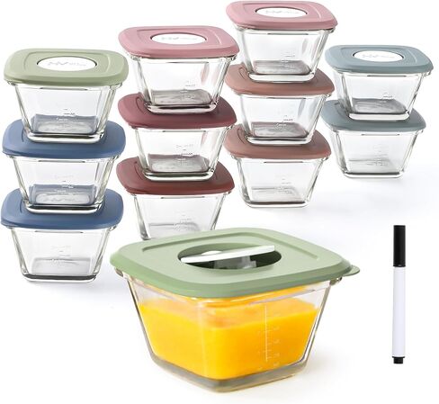حاويات طعام الأطفال من HEYVALUE - برطمانات زجاجية لطعام الأطفال بأغطية سعة 118 مل، 12 حاوية تخزين صغيرة، صانعة طعام الأطفال لأغذية الأطفال والميكروويف وغسالة الأطباق والفريزر، خالية من مادة BPA in Kuwait