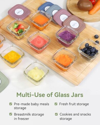 حاويات طعام الأطفال من HEYVALUE - برطمانات زجاجية لطعام الأطفال بأغطية سعة 118 مل، 12 حاوية تخزين صغيرة، صانعة طعام الأطفال لأغذية الأطفال والميكروويف وغسالة الأطباق والفريزر، خالية من مادة BPA in Kuwait