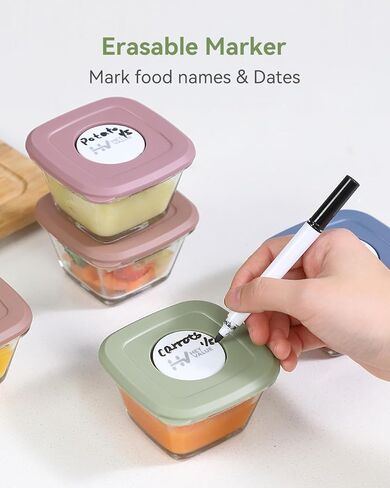 حاويات طعام الأطفال من HEYVALUE - برطمانات زجاجية لطعام الأطفال بأغطية سعة 118 مل، 12 حاوية تخزين صغيرة، صانعة طعام الأطفال لأغذية الأطفال والميكروويف وغسالة الأطباق والفريزر، خالية من مادة BPA in Kuwait