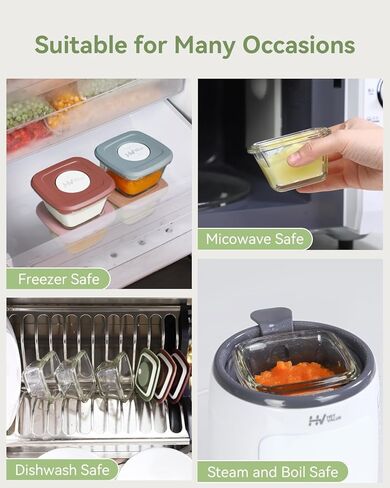 حاويات طعام الأطفال من HEYVALUE - برطمانات زجاجية لطعام الأطفال بأغطية سعة 118 مل، 12 حاوية تخزين صغيرة، صانعة طعام الأطفال لأغذية الأطفال والميكروويف وغسالة الأطباق والفريزر، خالية من مادة BPA in Kuwait