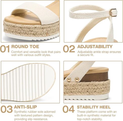 Womens Open Toe Espadrilles Dressy Platform Sandals Buckle Ankle Strap Wedges Sandals for Women Casual Dressy Summer in Kuwait
