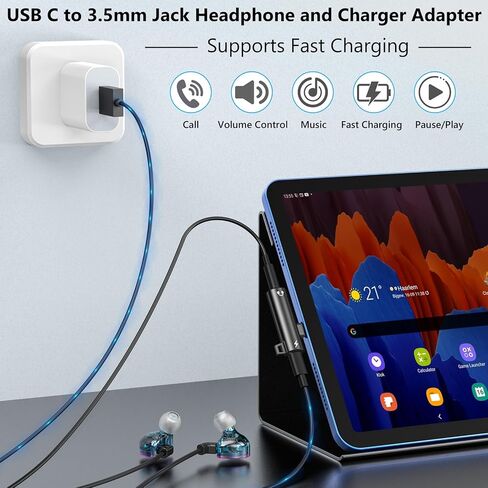 Coolen USB C Adapter USB C to 3.5mm Audio Adapter Aux to USB C Headphone Splitter Jack to USB C Adapter and Charging 2 in 1 Compatible with iPhone 15 Pro Max,Galaxy S24 S23 Ultra S22 S21 Black in Kuwait