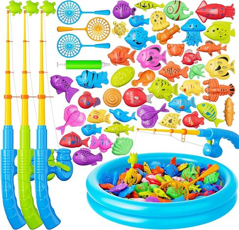 Magnetic Fishing Pool Toys Game for Kids Toddlers, Water Table Bathtub Toy with Pole Rod Net Plastic Floating Fish, Water Bath Pool Outdoor Toys for Kids Toddlers Baby Age 3 4 5 6 Year Old in Saudi Arabia