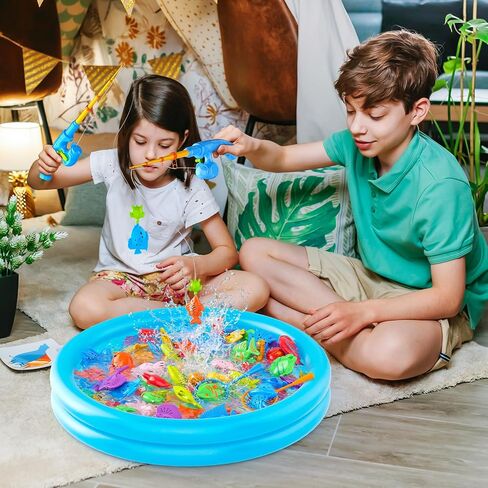 Magnetic Fishing Pool Toys Game for Kids Toddlers, Water Table Bathtub Toy with Pole Rod Net Plastic Floating Fish, Water Bath Pool Outdoor Toys for Kids Toddlers Baby Age 3 4 5 6 Year Old in Saudi Arabia