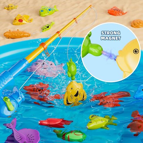 Magnetic Fishing Pool Toys Game for Kids Toddlers, Water Table Bathtub Toy with Pole Rod Net Plastic Floating Fish, Water Bath Pool Outdoor Toys for Kids Toddlers Baby Age 3 4 5 6 Year Old in Saudi Arabia