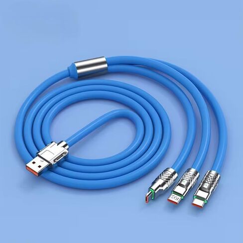 3 in 1 Multi Charging Cable 6.6FT,120w Chubby Fast-Charging,Cable USB with Type-C/Micro USB/IP Connectors for, android, IOS,Iphone,ipad Phones, Tablets and Electronics, BLUE in Saudi Arabia