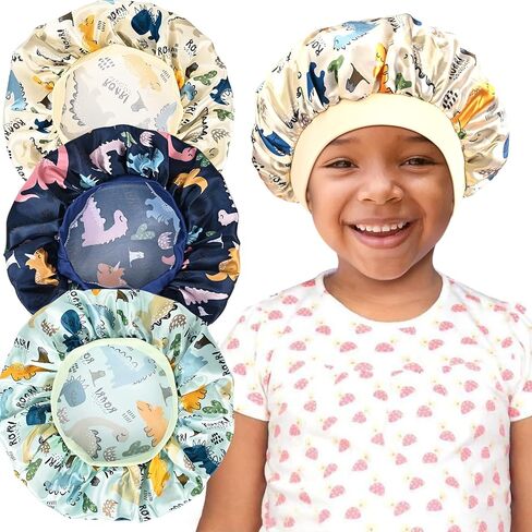 3 Pieces Kids Satin Bonnet Adjustable Sleep Caps Soft Silk Night Sleeping Hats for Teens Toddler Children Reversible Double in Saudi Arabia