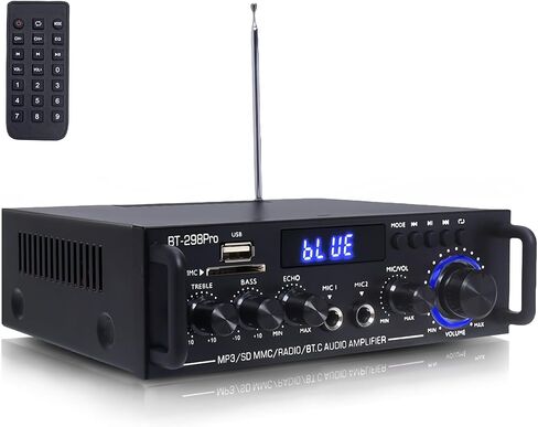 BT-298Pro مضخم صوت ستيريو مع بلوتوث 5.0، بحد أقصى 400 وات - 2.0 قناة مضخم صوت منزلي للكاريوكي ومكبرات صوت المسرح المنزلي، W/FM، USD، SD، RCA، Echo MIC في، جهاز التحكم عن بعد in Kuwait