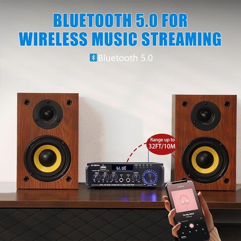 BT-298Pro مضخم صوت ستيريو مع بلوتوث 5.0، بحد أقصى 400 وات - 2.0 قناة مضخم صوت منزلي للكاريوكي ومكبرات صوت المسرح المنزلي، W/FM، USD، SD، RCA، Echo MIC في، جهاز التحكم عن بعد in Kuwait