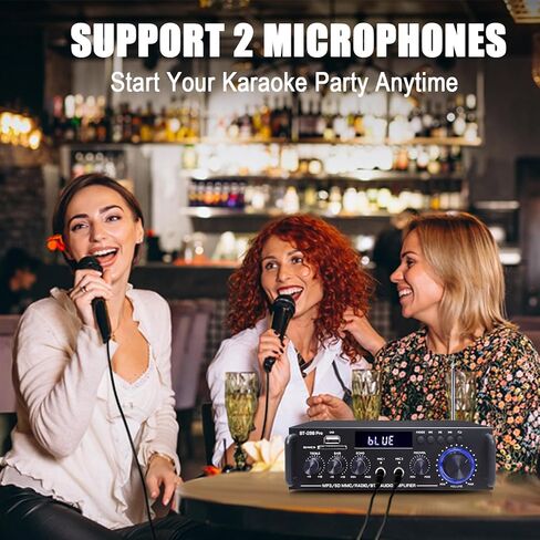 BT-298Pro مضخم صوت ستيريو مع بلوتوث 5.0، بحد أقصى 400 وات - 2.0 قناة مضخم صوت منزلي للكاريوكي ومكبرات صوت المسرح المنزلي، W/FM، USD، SD، RCA، Echo MIC في، جهاز التحكم عن بعد in Kuwait