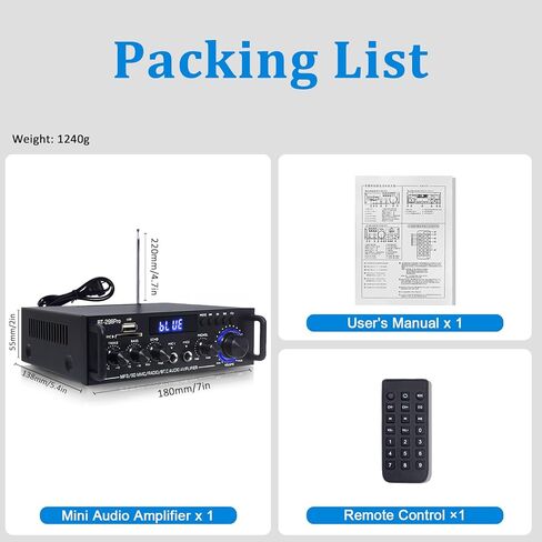 BT-298Pro مضخم صوت ستيريو مع بلوتوث 5.0، بحد أقصى 400 وات - 2.0 قناة مضخم صوت منزلي للكاريوكي ومكبرات صوت المسرح المنزلي، W/FM، USD، SD، RCA، Echo MIC في، جهاز التحكم عن بعد in Kuwait