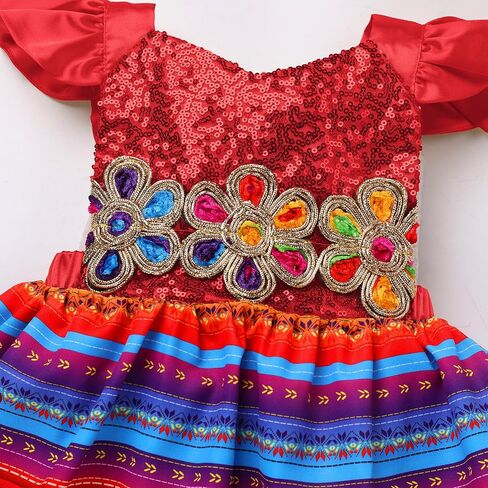 Baby Girls Mexican Sequins Colorful Ruffle Dress and Headband Toddler Cinco De Mayo Traditional Ethnic Wear Outfit in Saudi Arabia