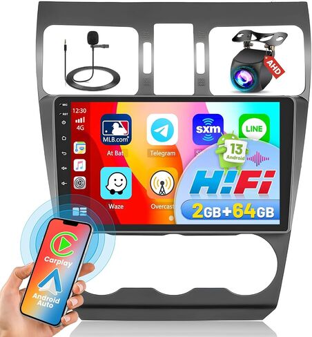 [2+64G] مجموعة ستيريو Hikity Android لراديو Subaru Forester WRX Impreza، شاشة لمس HD 9 بوصة لاسلكية CarPlay Android Auto Radio مع نظام تحديد المواقع العالمي (GPS) وكاميرا احتياطية HiFi BT RDS in Saudi Arabia