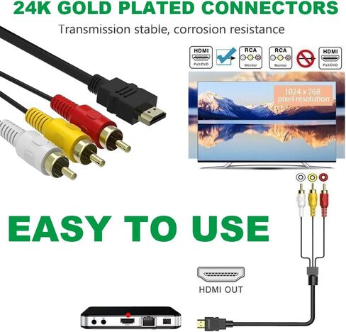 HDMI Cable 5ft/1.5m 1080P HDMI Male to 3 Video Audio AV Cable Connector Adapter Transmitter for TV HDTV DVD VCD in Kuwait