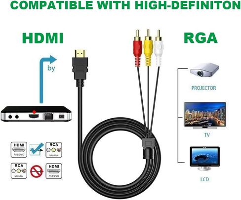 HDMI Cable 5ft/1.5m 1080P HDMI Male to 3 Video Audio AV Cable Connector Adapter Transmitter for TV HDTV DVD VCD in Kuwait