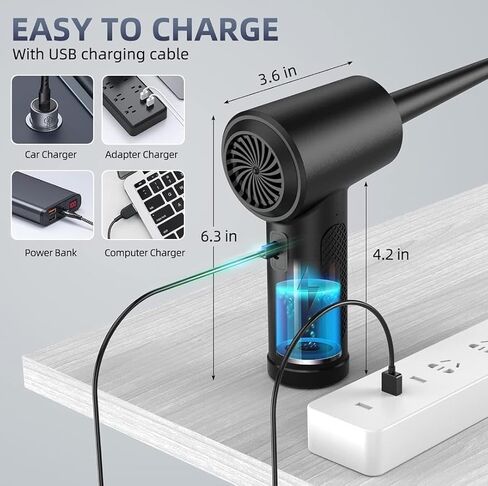 Compressed air Duster - Keyboard Cleaner for Office no Canned Reusable Good Replacement Can Electric 91000RPM Cordless air Duster pc 7600mAh -pc Cleaning-air Blower-car dusters-Electric in Saudi Arabia