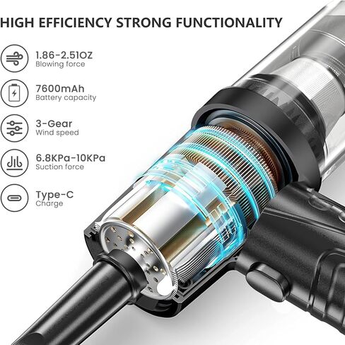Compressed air Duster - Keyboard Cleaner for Office no Canned Reusable Good Replacement Can Electric 91000RPM Cordless air Duster pc 7600mAh -pc Cleaning-air Blower-car dusters-Electric in Saudi Arabia