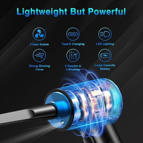 Compressed air Duster - Keyboard Cleaner for Office no Canned Reusable Good Replacement Can Electric 91000RPM Cordless air Duster pc 7600mAh -pc Cleaning-air Blower-car dusters-Electric in Saudi Arabia