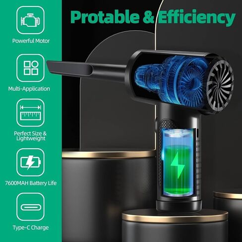 Compressed air Duster - Keyboard Cleaner for Office no Canned Reusable Good Replacement Can Electric 91000RPM Cordless air Duster pc 7600mAh -pc Cleaning-air Blower-car dusters-Electric in Saudi Arabia