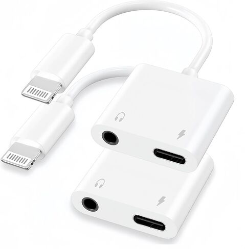 lezaface 2 حزمة محول مقبس سماعة الرأس Lightning إلى 3.5 مم، [معتمد من Apple MFi] محول شاحن iPhone 2 في 1 ومحول مقسم كابل Aux Audio Dongle متوافق مع iPhone 14 13 12 11 XS XR 8 7 in Kuwait