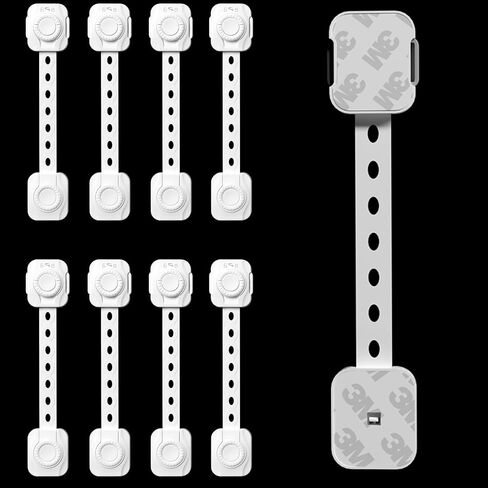 Child Safety Cabinet Locks - Baby Proofing Child Safety Locks Strap, 3M Adhesive Adjustable Door Latches for Cabinets and Drawers, Multi-Purpose for Furniture Toilet Seats Ovens (2-PACK WHITE) in Saudi Arabia
